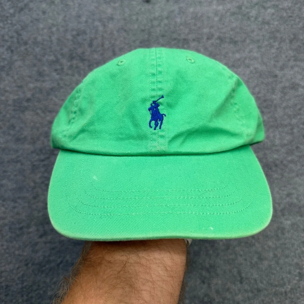 Polo Ralph Lauren Green Cotton Chino Baseball Cap Blue Pony Logo Hat One Size